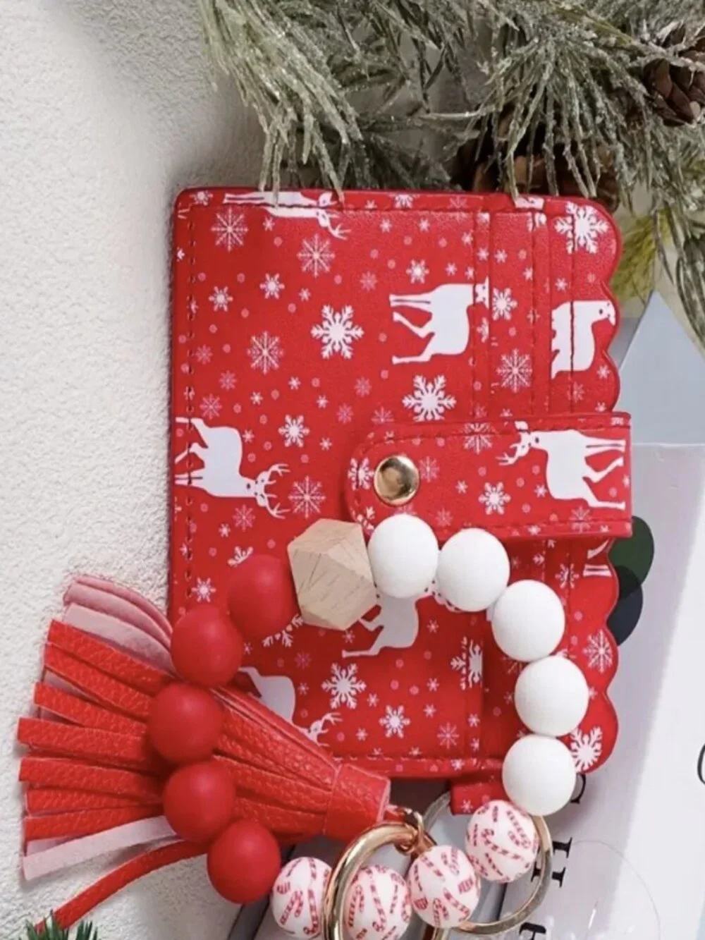 Christmas style Wristlet with tassel Keychain B25
